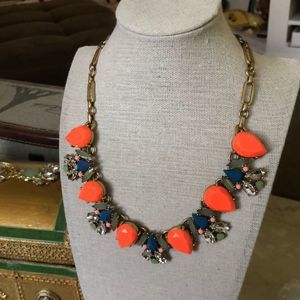 J. Crew Fluorescent Orange and Multi Colored Crystal Teardrop Necklace